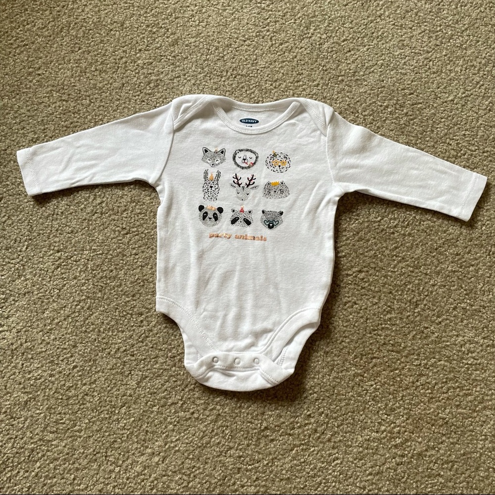 Old Navy “Party Animals” Long Sleeve Bodysuit 3-6 Months